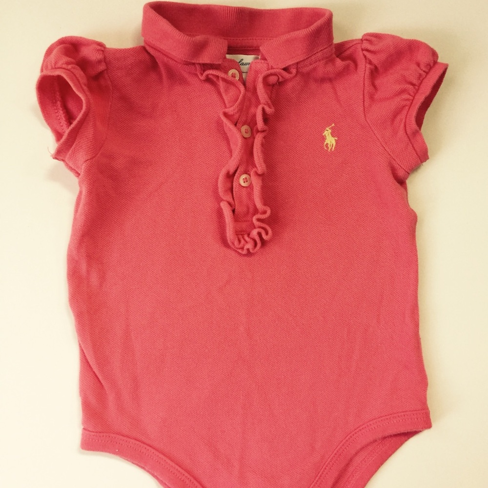 Ralph Lauren Baby Girl Salmon Onesie-Size 9 Months