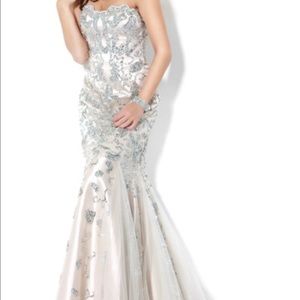 Jovani Nude Long Beaded Mermaid Prom Dress 3008
