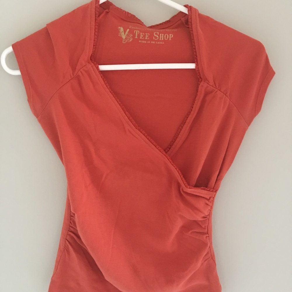 VS Ruched Faux Wrap Tee Orange