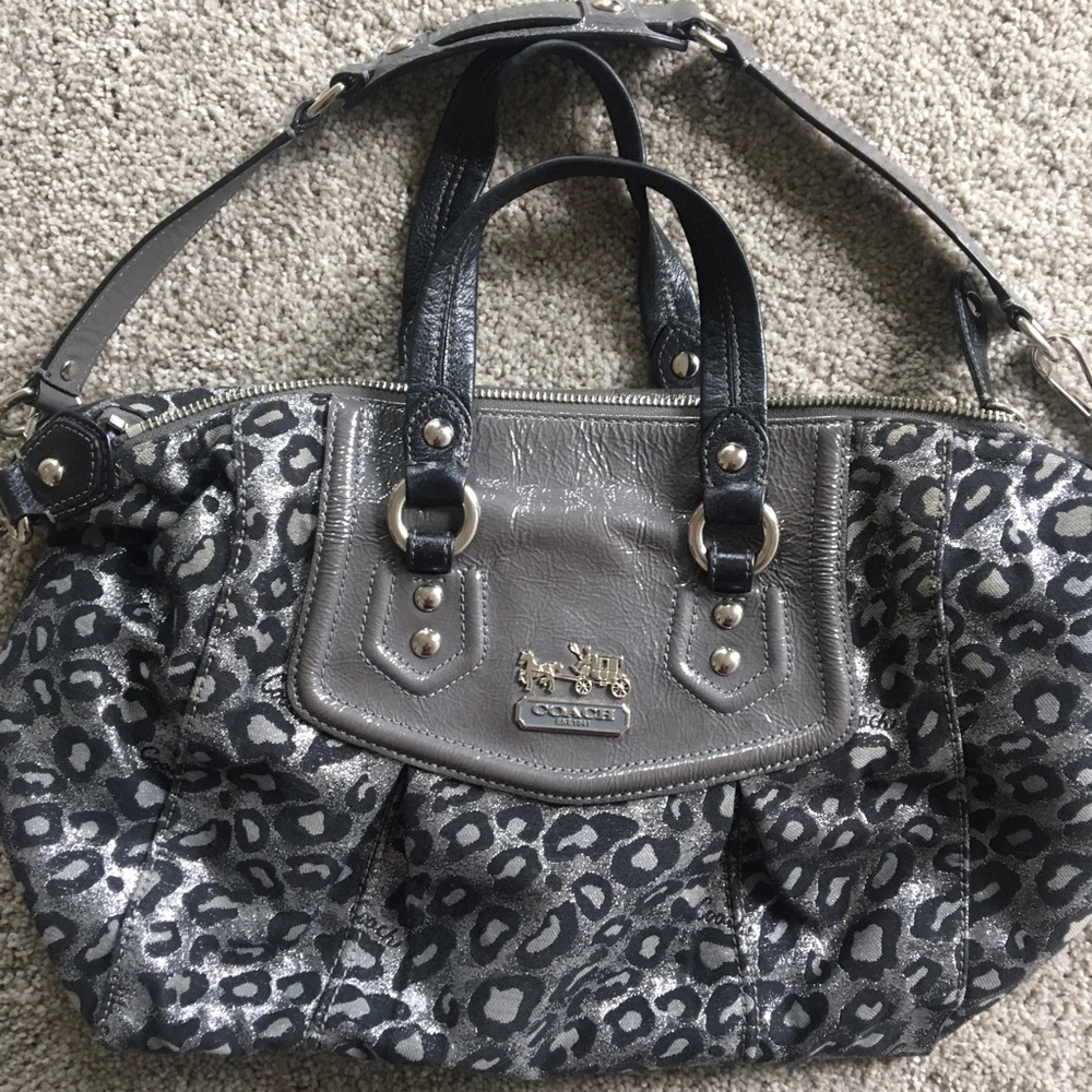 Coach Madison Ocelet Leopard Metallic Silver Bag