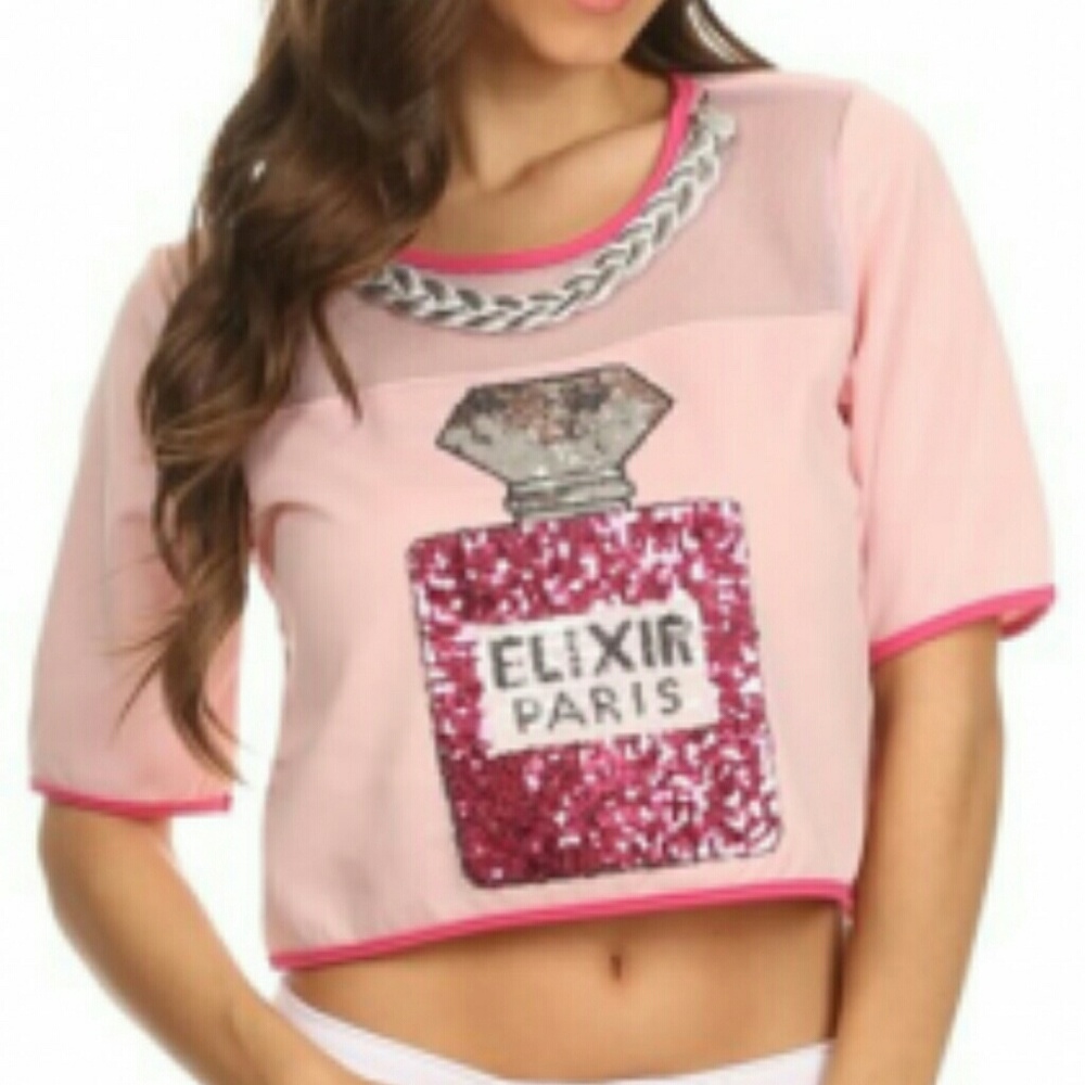 Pink sequined crop tee