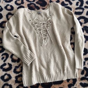 Charlotte Russe Cream Lace Up Sweater