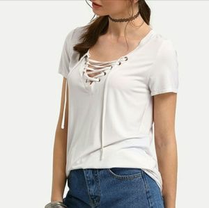 SheIn Criss Cross White T Shirt