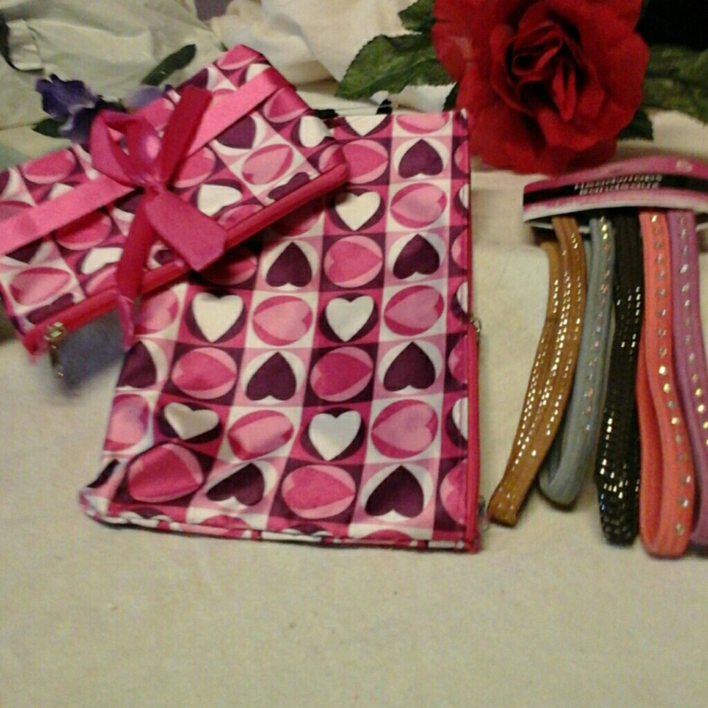 Cosmetic bags multi colored w/ headbands