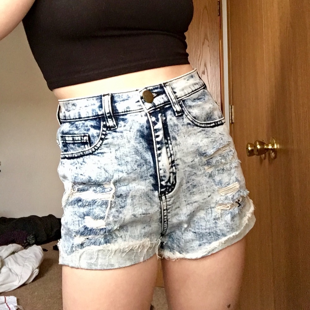 Acid Wash High-Waisted Shorts