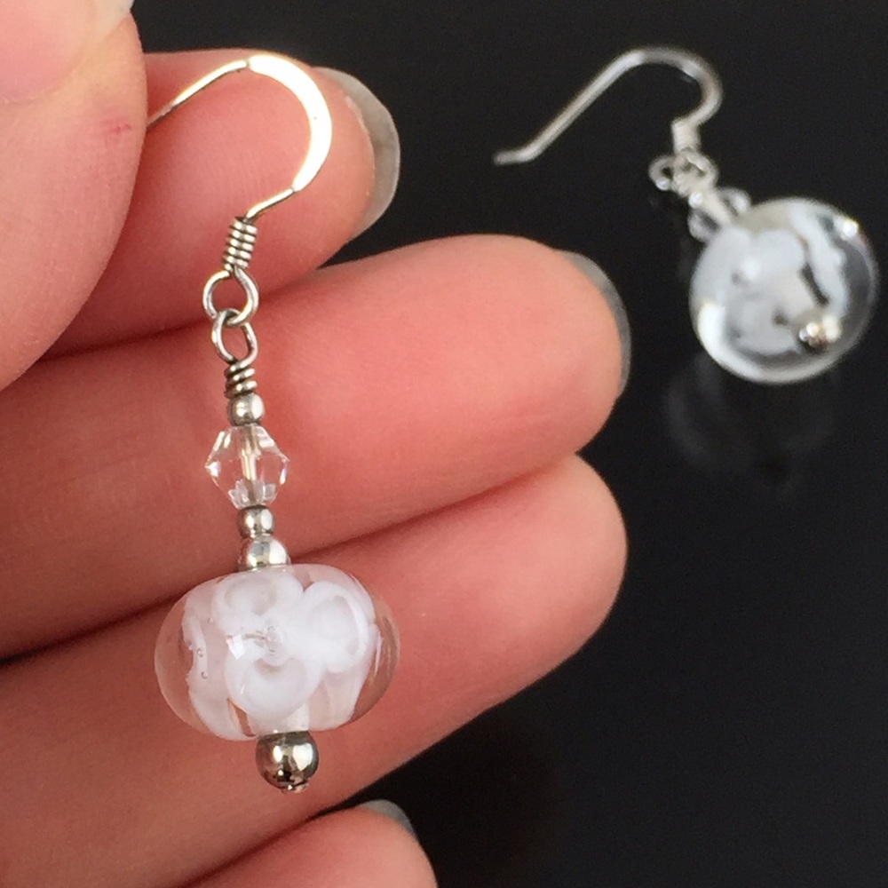 Handmade Glass Earrings Bridal Blossoms Lampwork