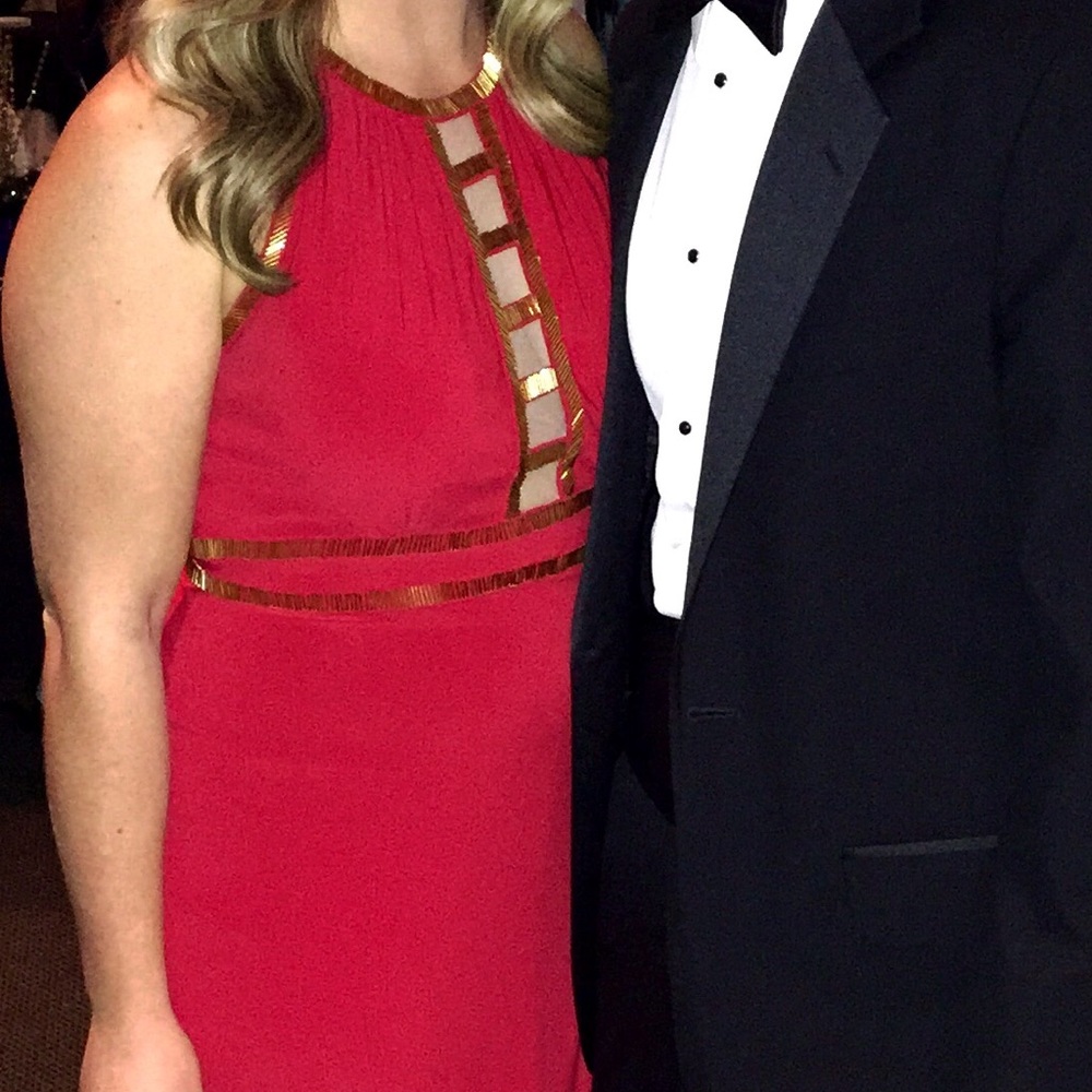 Red and gold formal dress