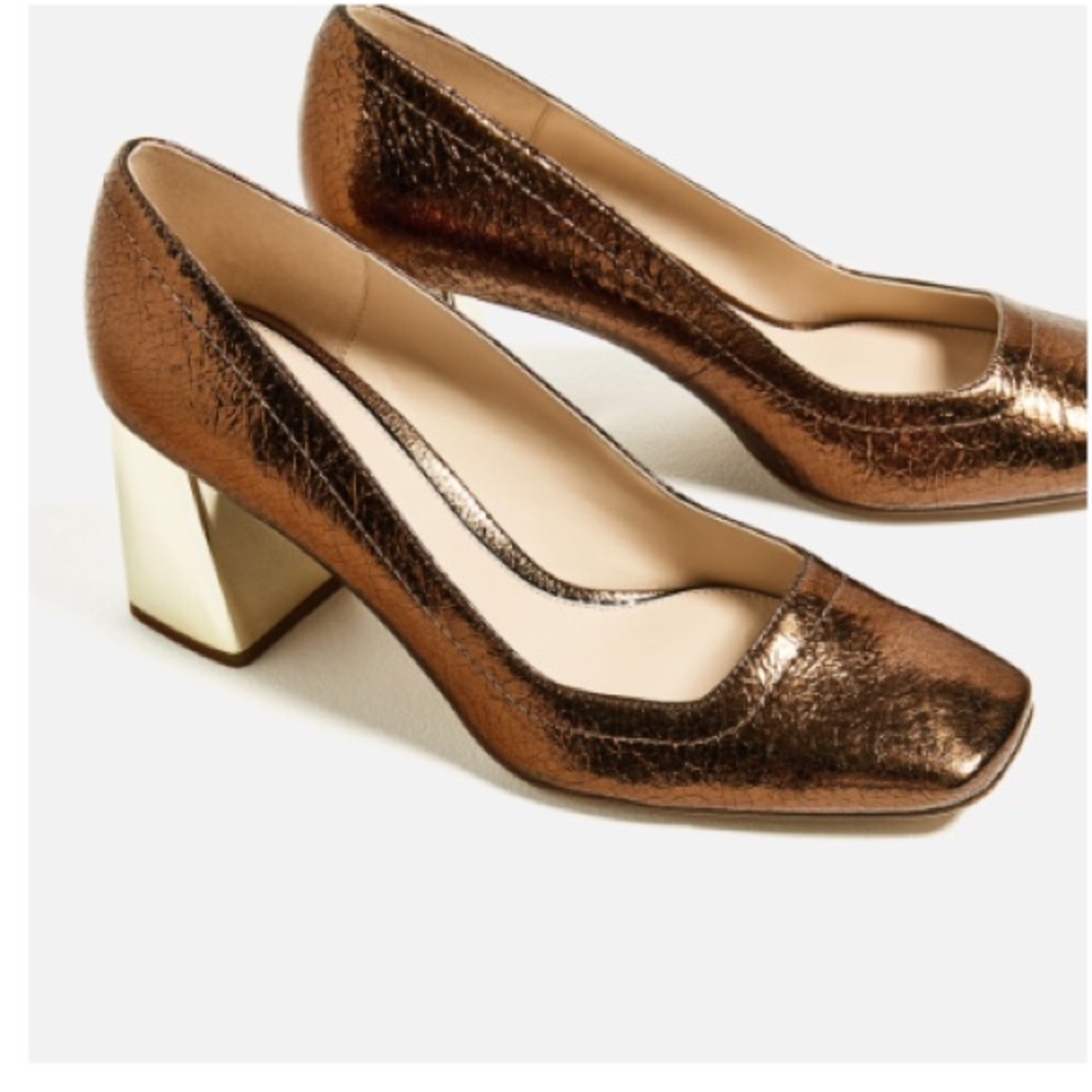 Zara leather crackle heels