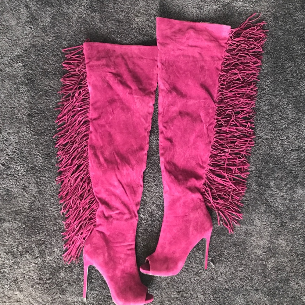 Fringe thigh high boots