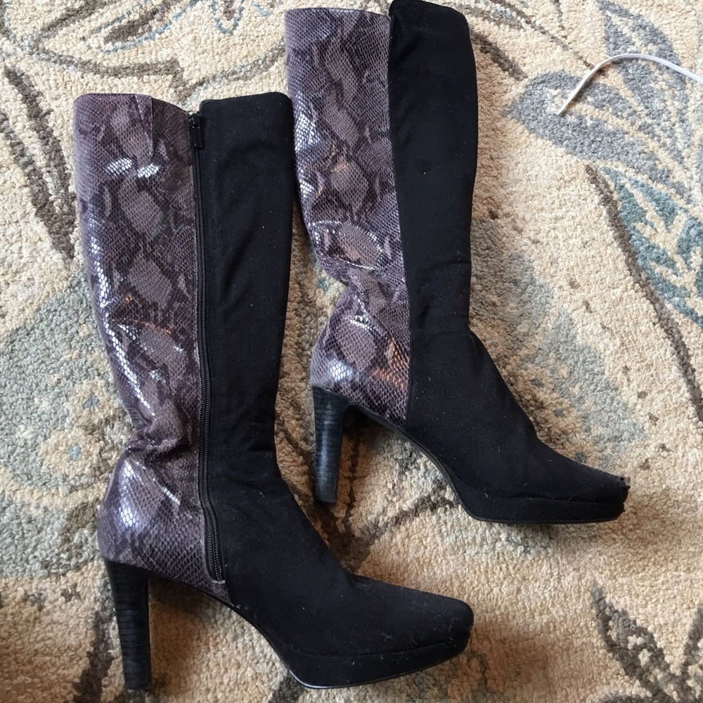 Black Faux Suede Reptile Boots