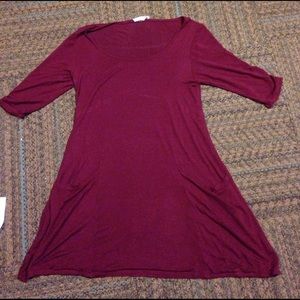 Maroon t-shirt dress.