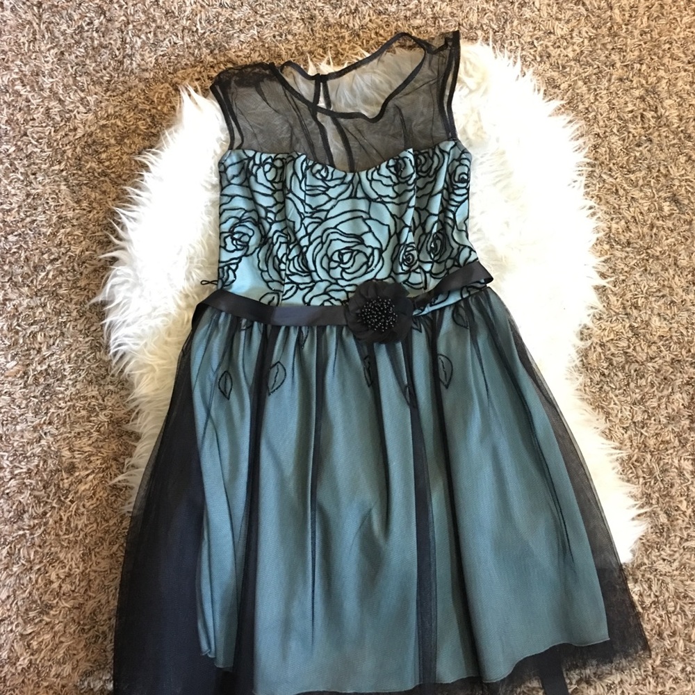 Turquoise and Black mesh formal dress