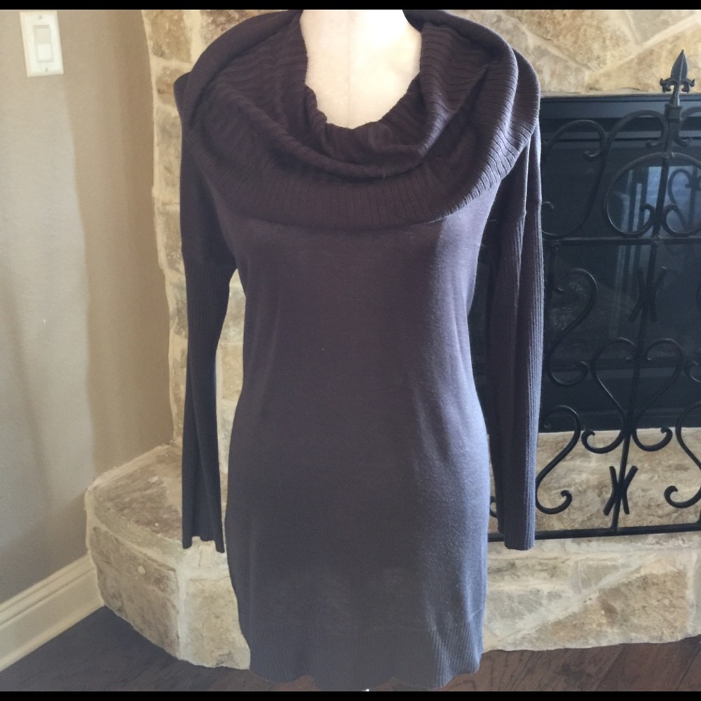 Brown long lightweight cowl neck sweater