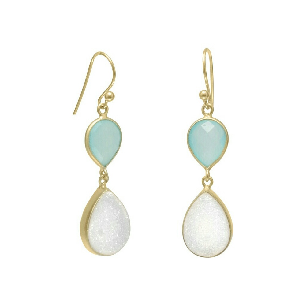 Green Chalcedony and Druzy 14K Plated Earrings