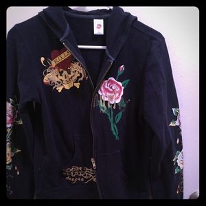 Ed hardy rhinestone zip up hoodie