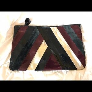 GoldenBleu patent leather and suede clutch