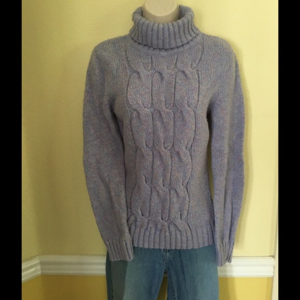 Purple speckled turtleneck sweater, long sleeves