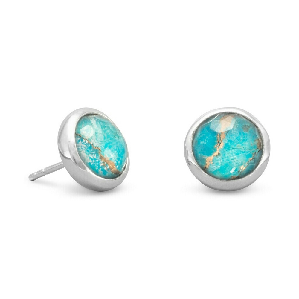 Freeform Faceted Quartz over Turquoise Earrings