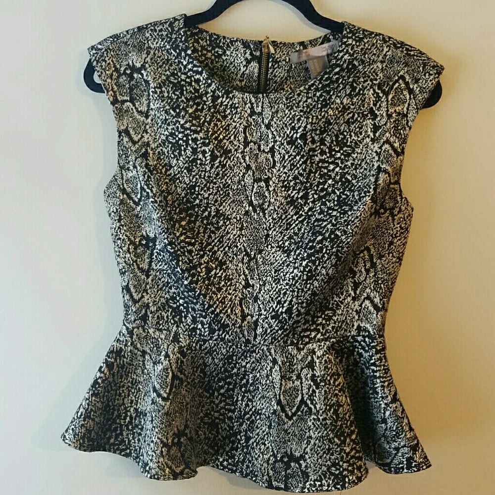 Forever 21 Snake Skin Peplum Top With Gold Zipper