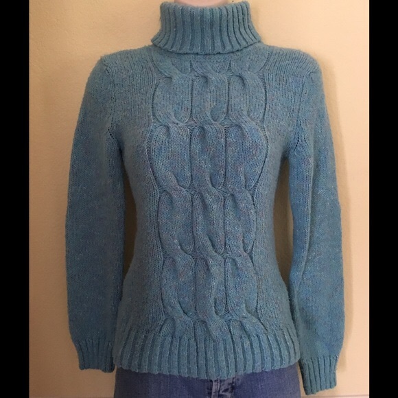 Blue speckled turtleneck long sleeve sweater, S - Picture 1 of 3
