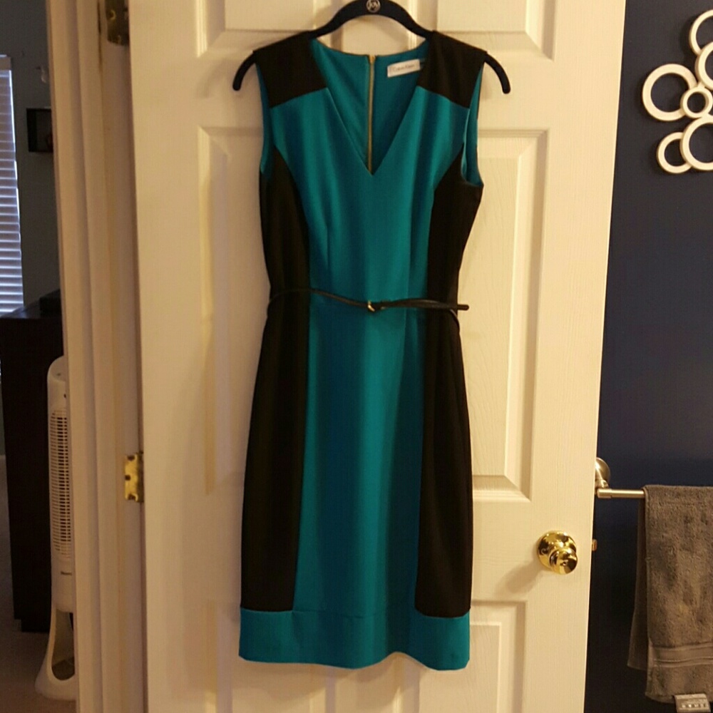 Calvin Klein Teal and Black Color Block dress