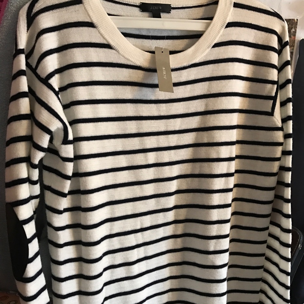 NEW JCREW striped elbow patch sweater