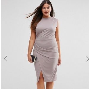 Grey midi dress with drape side