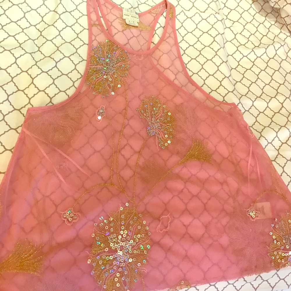 Free people mesh sequin tank top