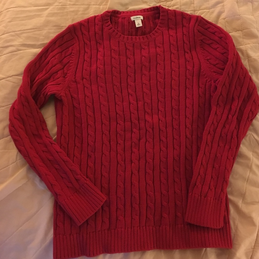 L.L. Bean Red Cable Knit sweater large lg ll bean