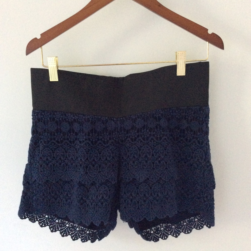 Ann Taylor LOFT Lace Maternity Shorts Navy Blue