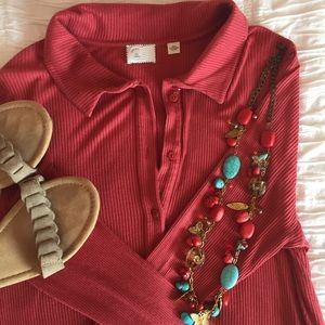 Anthropologie Postmark soft red button down top