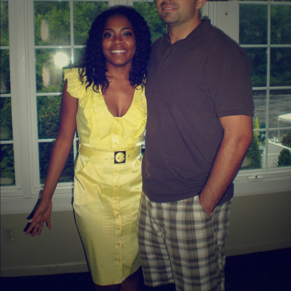 Yellow bebe Button Down Belted Dress w/ Pockets M