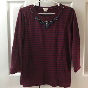 J.Crew Jeweled Top with Red and Navy Stripes