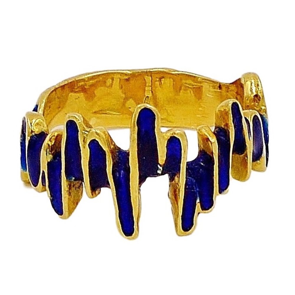 18K Gold & Enamel Band Ring Size 8.25 - 9.0g