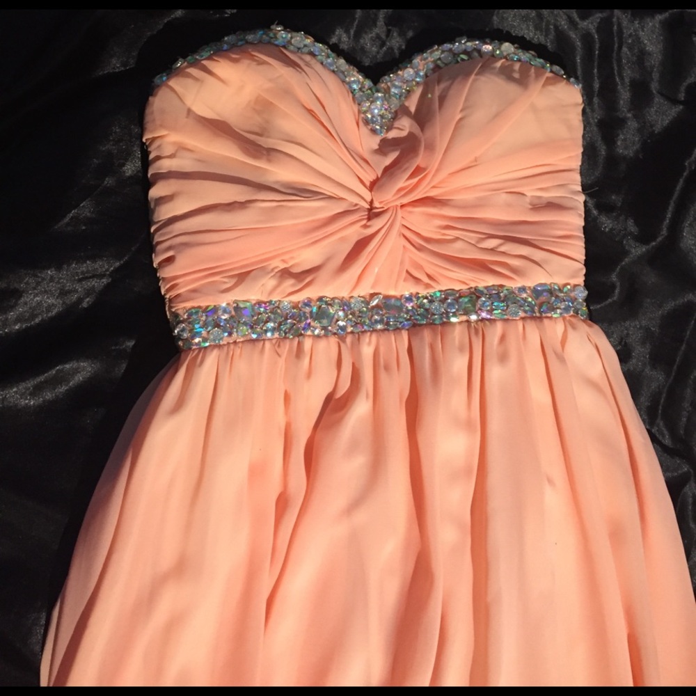 Beaded Peachy Pink Prom Dress