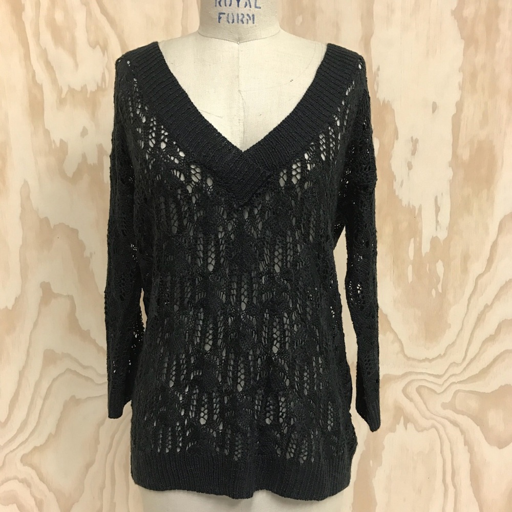 Charcoal V-neck see through sweater