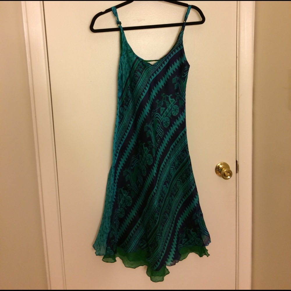 Flowing Green and Blue Paris Dress