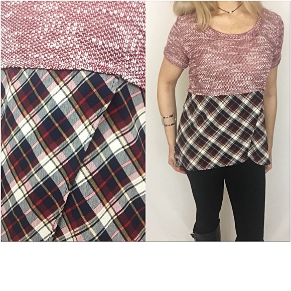 🔵CLEARANCE🔵Plaid Marled Hi Low Tunic Top Medium - Picture 3 of 4