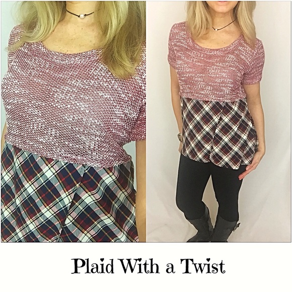 🔵CLEARANCE🔵Plaid Marled Hi Low Tunic Top Medium - Picture 2 of 4