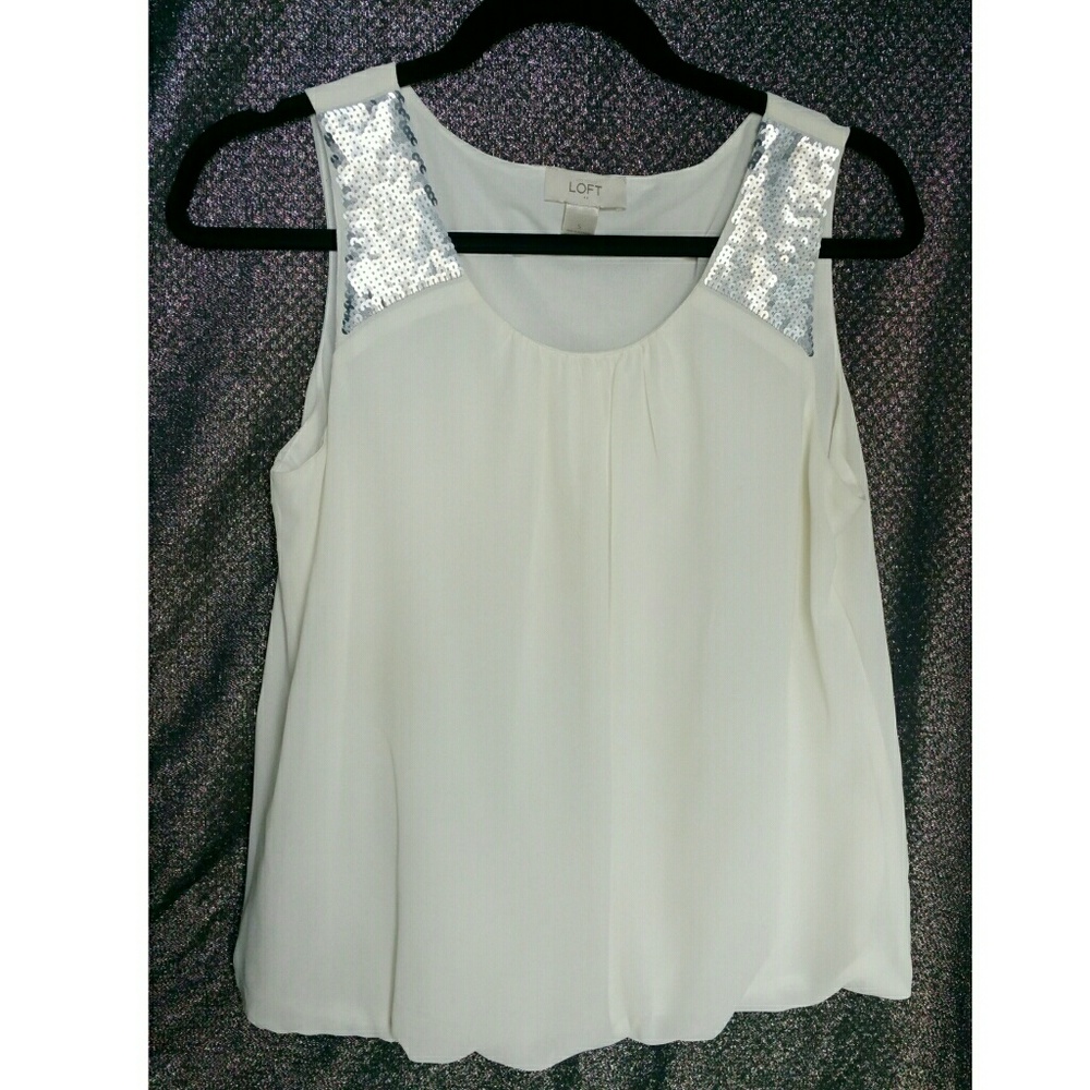 Ann Taylor LOFT - Cream Sleeveless Sequin Top