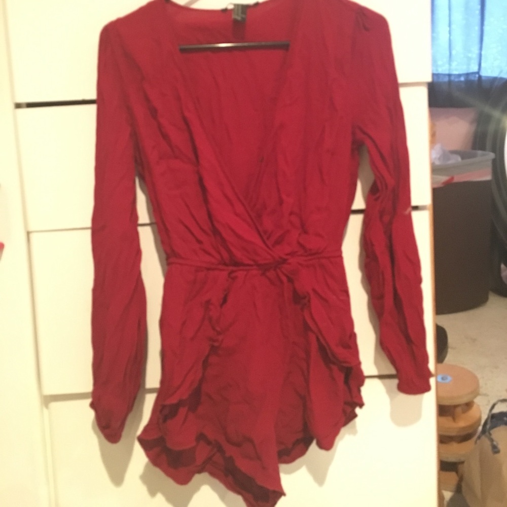 F21 red long sleeve romper