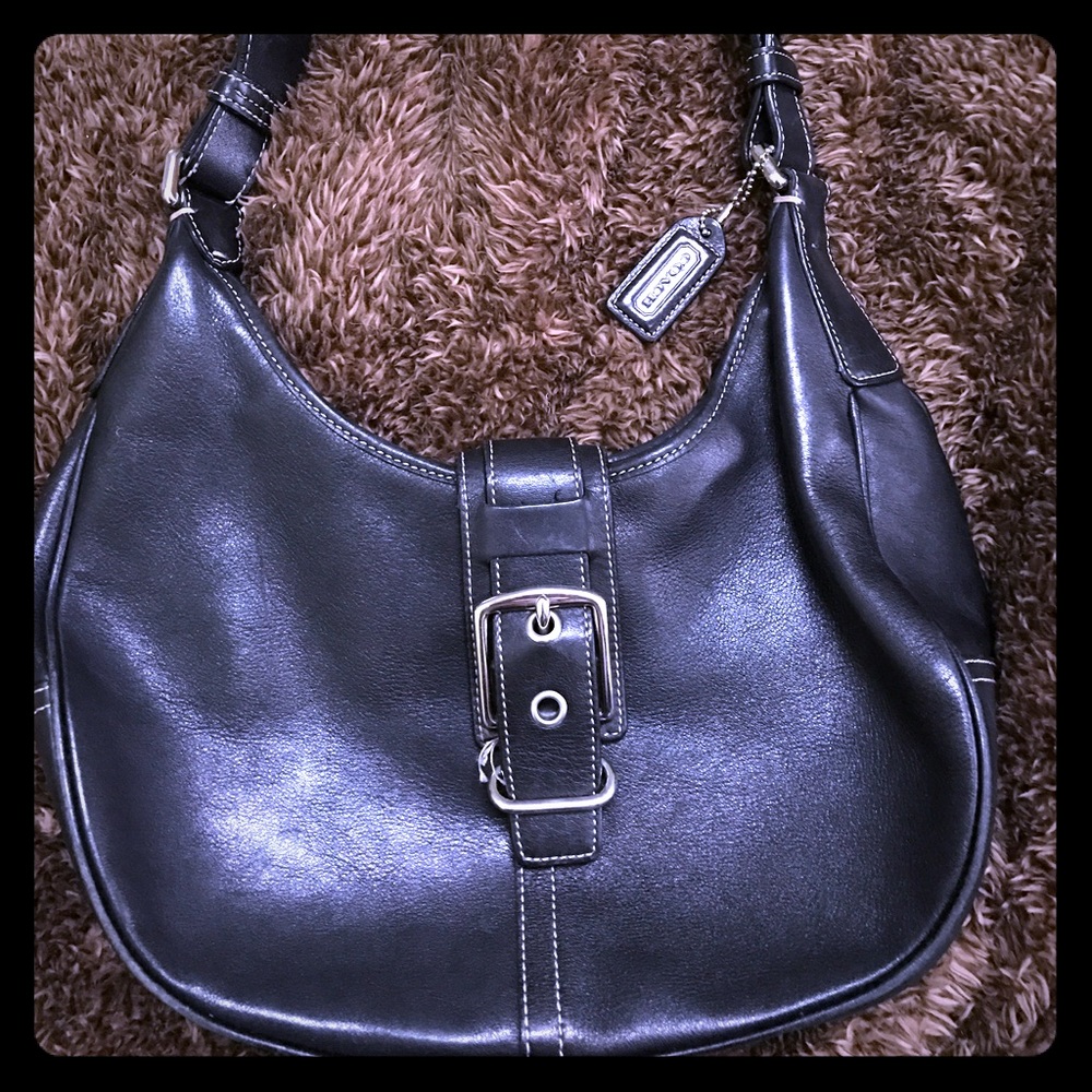 Authentic black leather Coach hobo bag