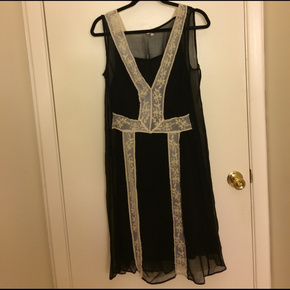 Black and Cream shear dress with underdress