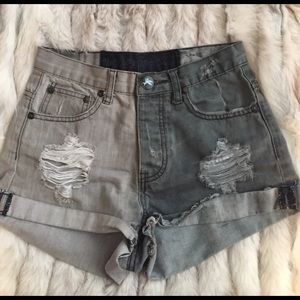 One Teaspoon Black & Grey Distressed Denim Shorts
