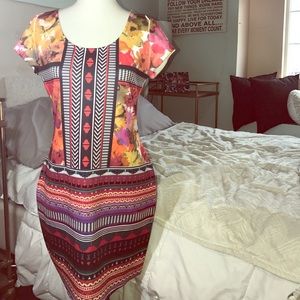 NWT Multi Print Dress With Back Cutout, Size L