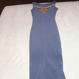 Long Charcoal grey dress.