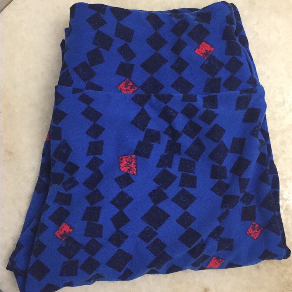 EUC OS Lularoe Leggings *Blue with squares*