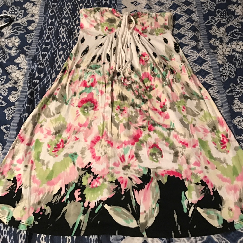 Strapless floral print dress