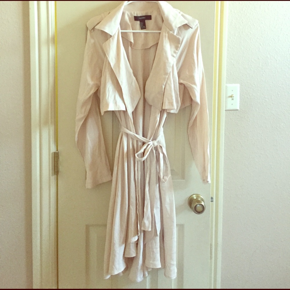 Nude tie waist duster open front