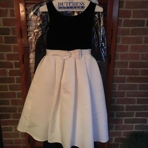 Flower girl kids black&white velvet wedding dress